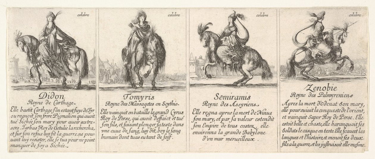 Dido, Tomyris, Semiramis és Zenobie, A királynők játékából alkotó: Stefano della Bella