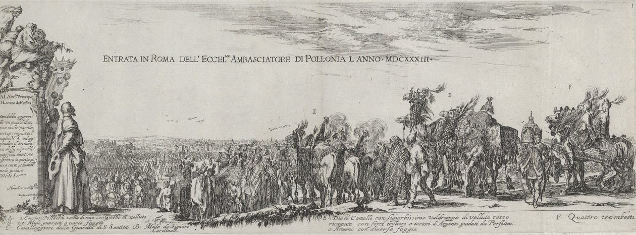 A lengyel nagykövet beutazása Rómába, 1633. alkotó: Stefano della Bella