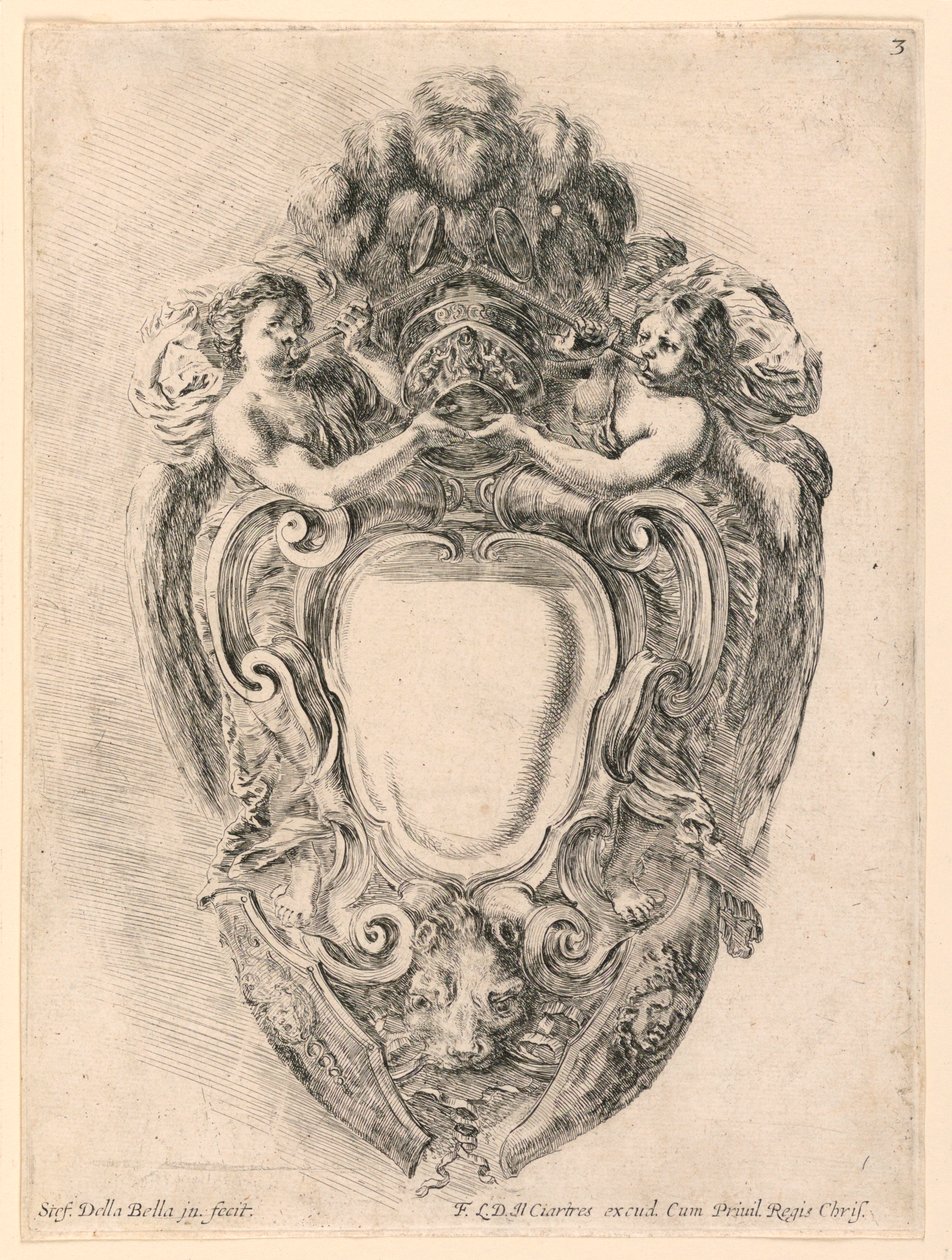 Escutcheon, No. 3 a "Különféle szeszélyek gyűjteménye és kilenc mappa és dísztárgy gyűjteménye" alkotó: Stefano della Bella