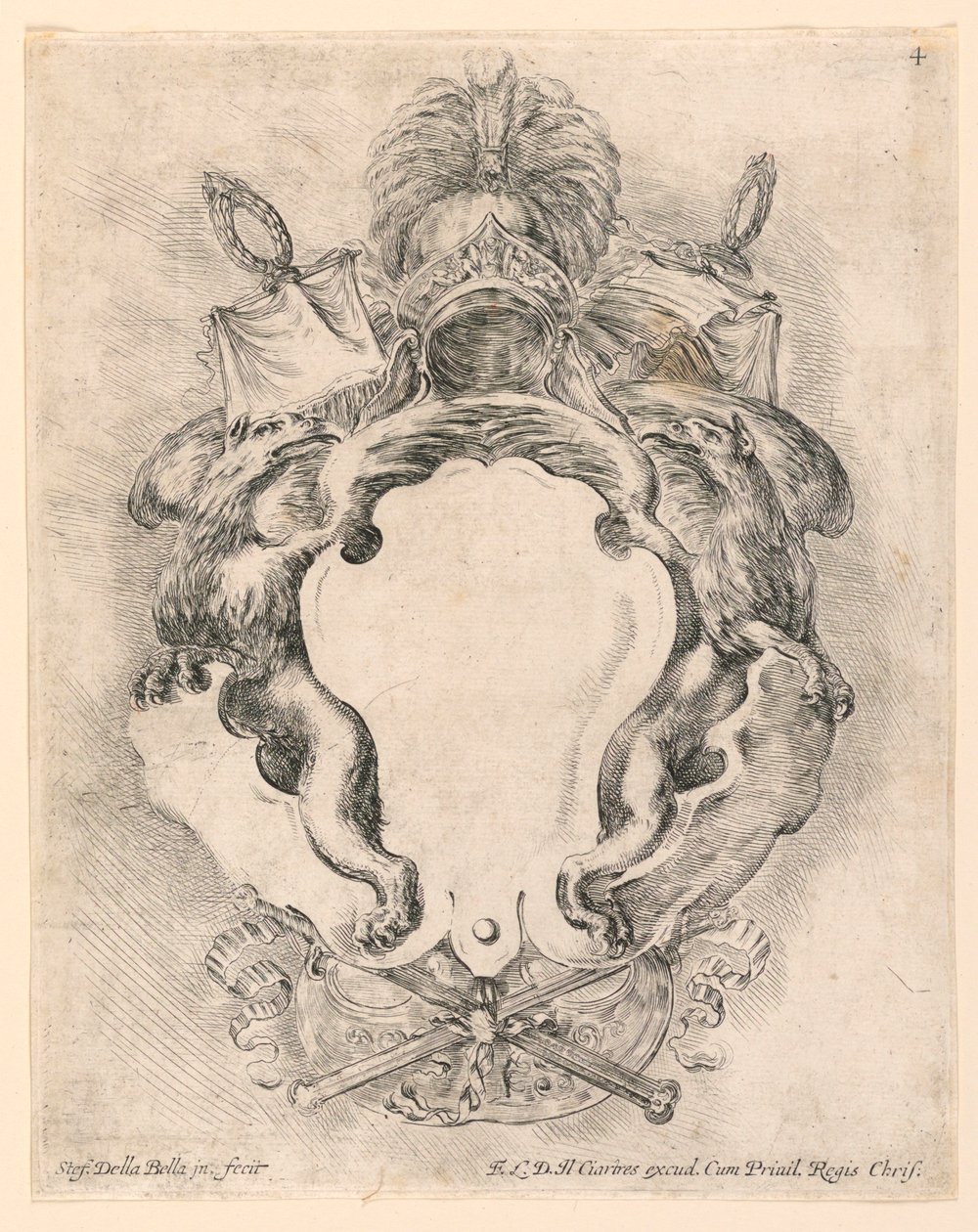 Escutcheon, No. 4 a "Különféle szeszélyek gyűjteménye, mappák és dísztárgyak kilenc találmánya" alkotó: Stefano della Bella