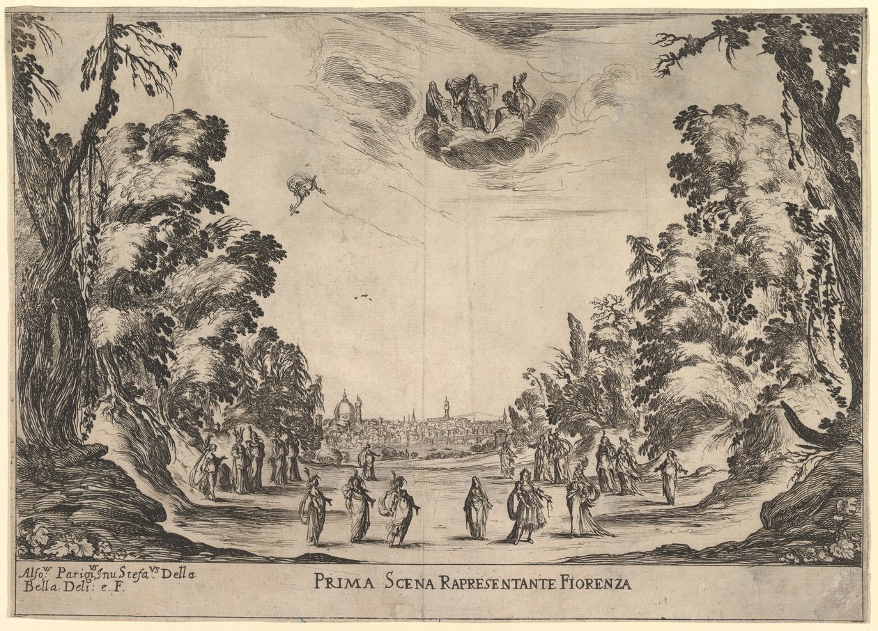 Első jelenet Firenzében, Az istenek házassága Le nozze degli Dei, 1637-ből. alkotó: Stefano della Bella