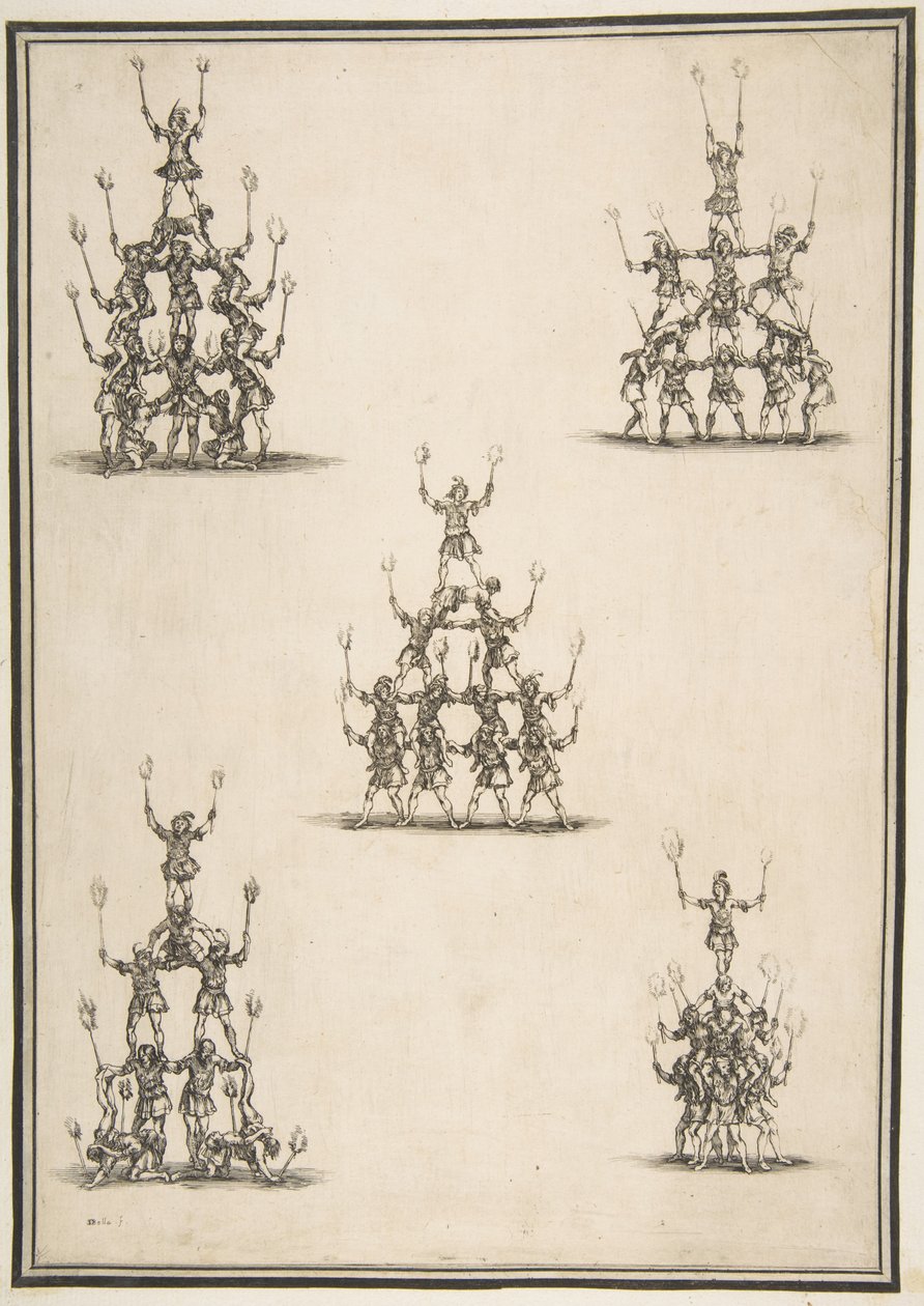 Öt akrobatacsoport, 1652. alkotó: Stefano della Bella
