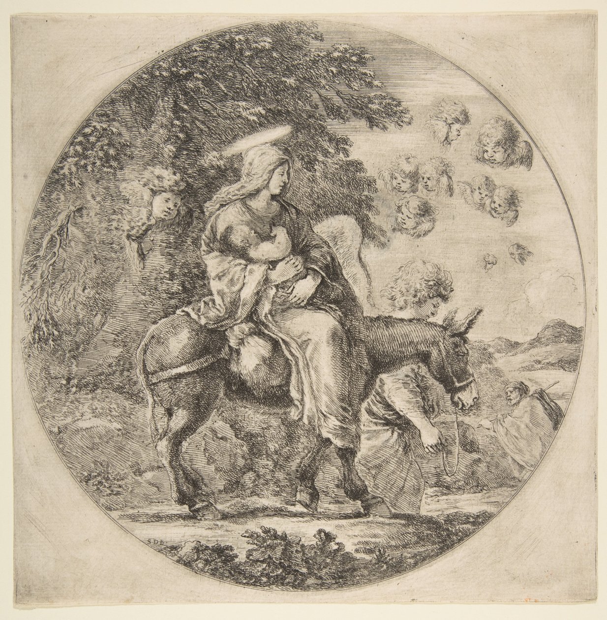 Repülés Egyiptomba, kerek kompozíció, kb. 1662. alkotó: Stefano della Bella