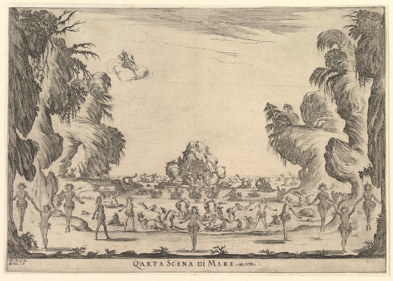 Negyedik jelenet, a tenger, Az istenek házassága Le nozze degli Dei, 1637-ből. alkotó: Stefano della Bella