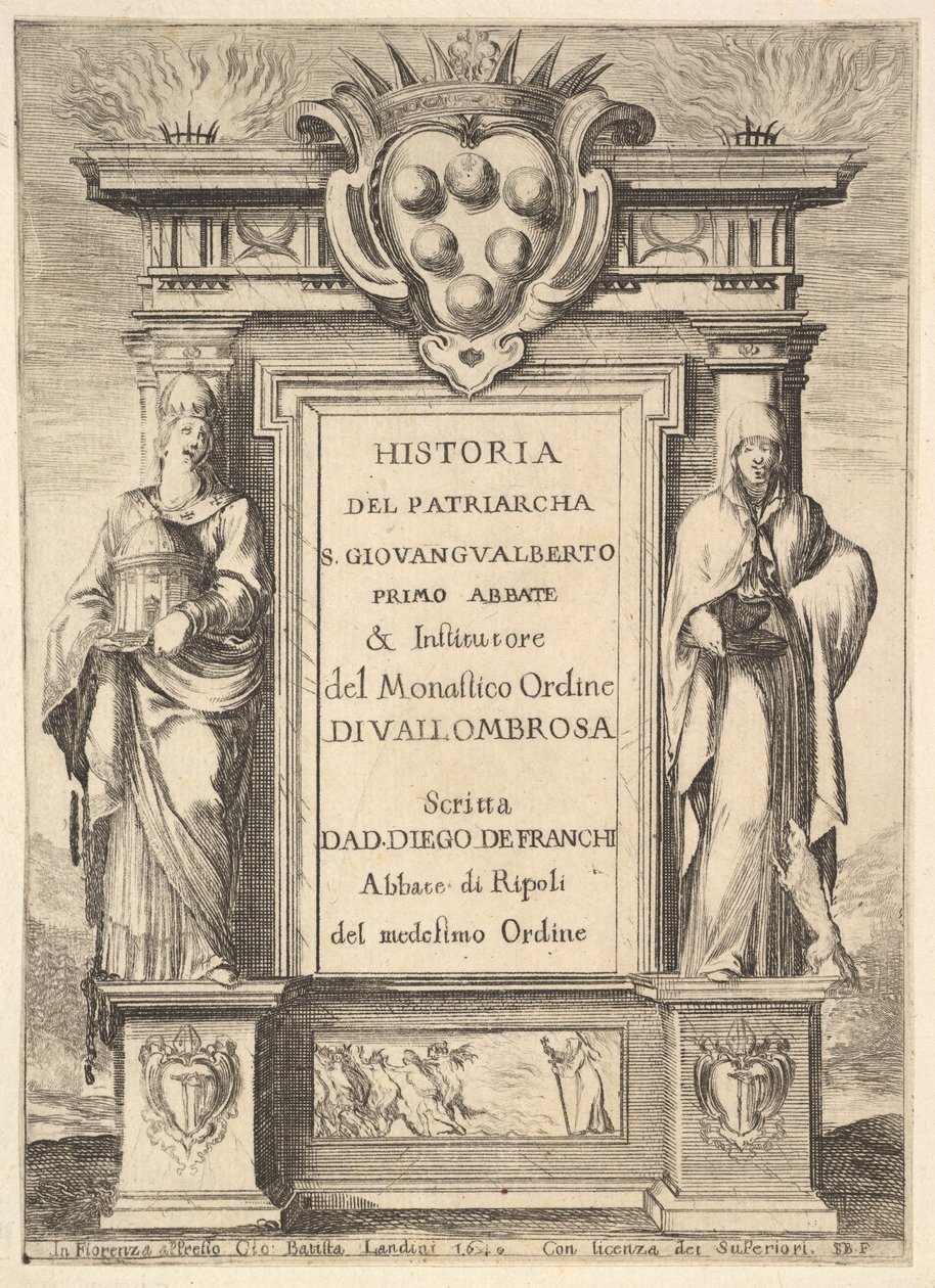 Elülső tábla: középen felül Medici-címerrel díszített emlékmű, lángok a..., 1640. alkotó: Stefano della Bella