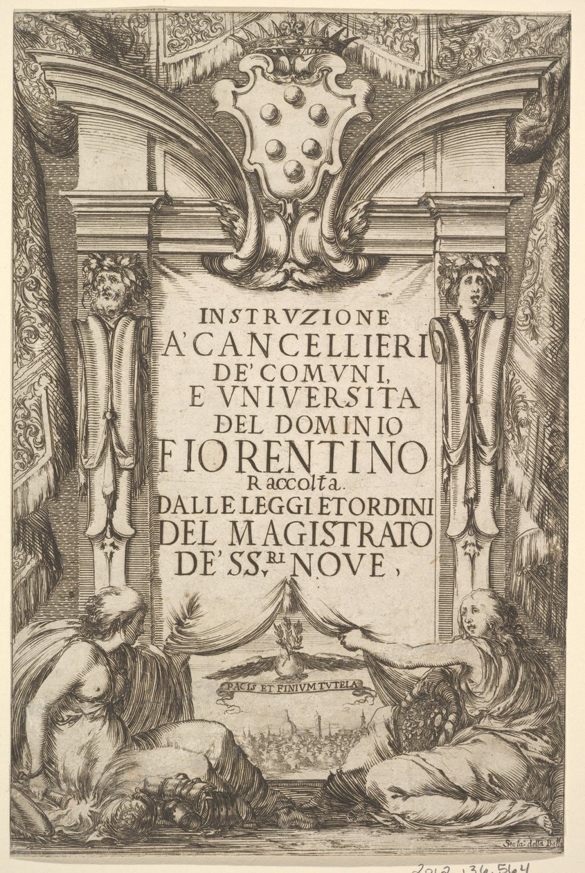 A kancellároknak szóló utasítások előlapja Instruzione a Cancellieri: Medici coat ..., 1635. alkotó: Stefano della Bella