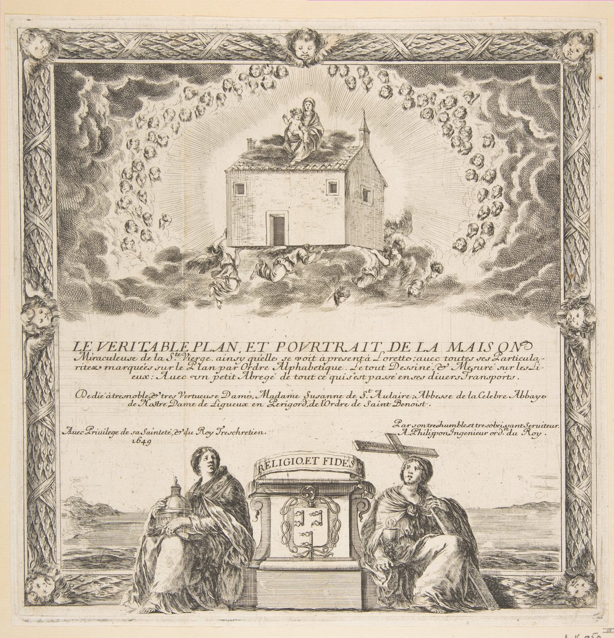 A The True Plan címlapja és a Ste. ház portréja. Szűz, 1649. alkotó: Stefano della Bella