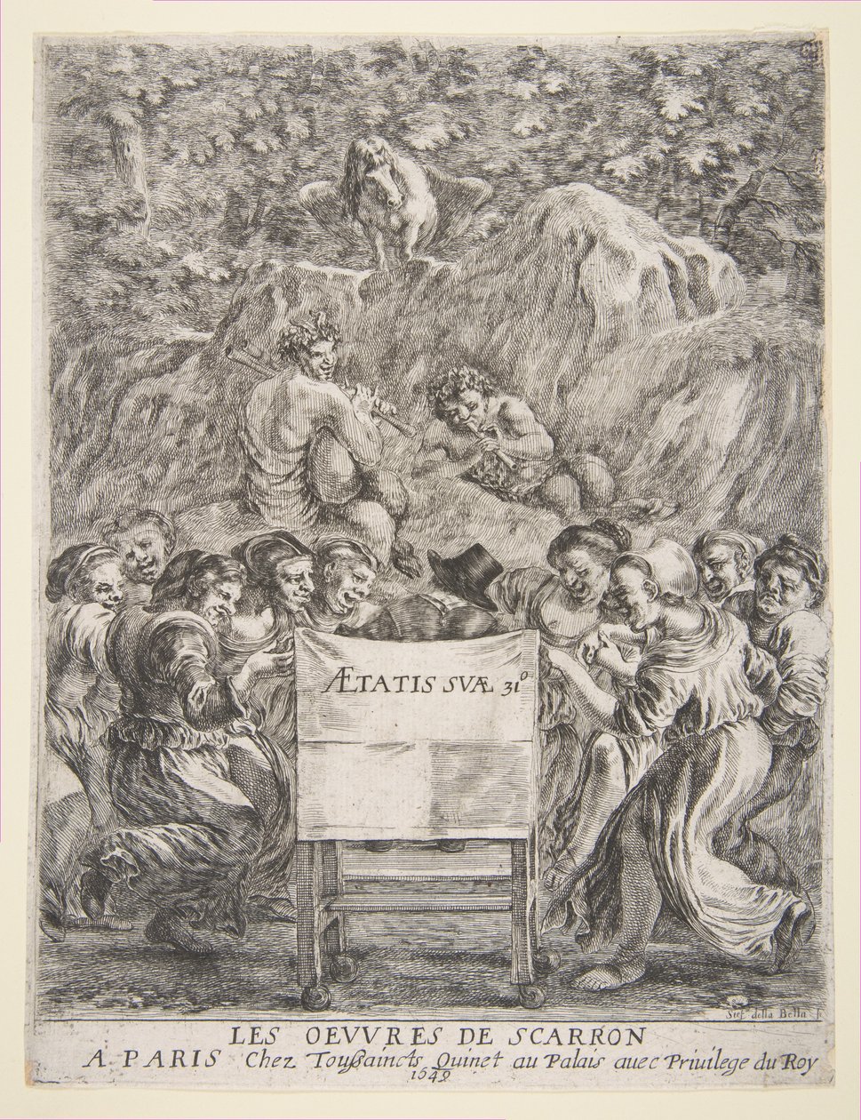 A Les Oeuvres de Scarron előképe, 1649. alkotó: Stefano della Bella