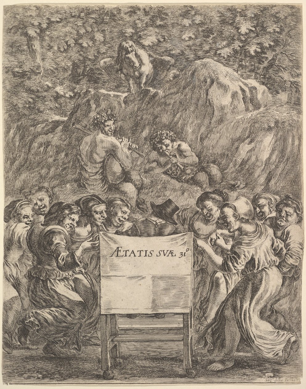 A The Works of Scarron címlapja uvres de Scarron, a költő egy széken..., 1649. alkotó: Stefano della Bella