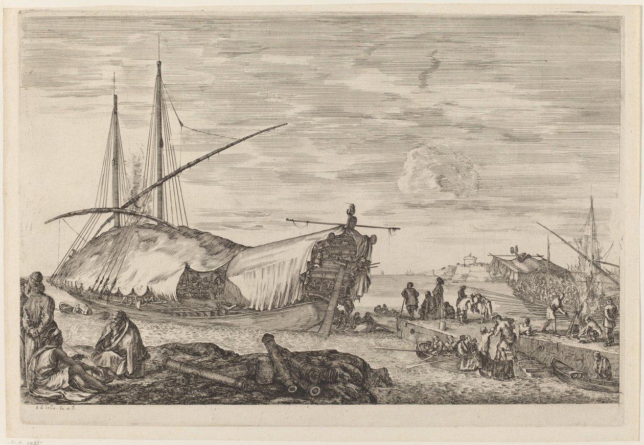 Gálya vitorlákkal borított fedélzettel, valószínűleg c. 16541655. alkotó: Stefano della Bella