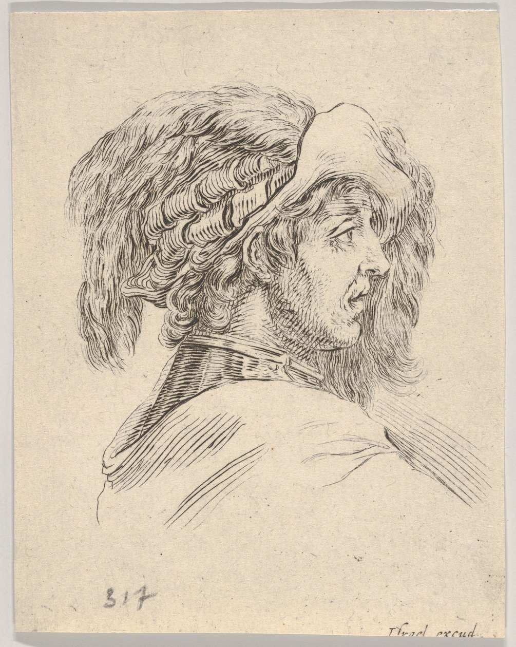 Szakáll nélküli férfi feje, jobbra forgatva, a Diverse Heads and Figu...-ból, 1650. alkotó: Stefano della Bella