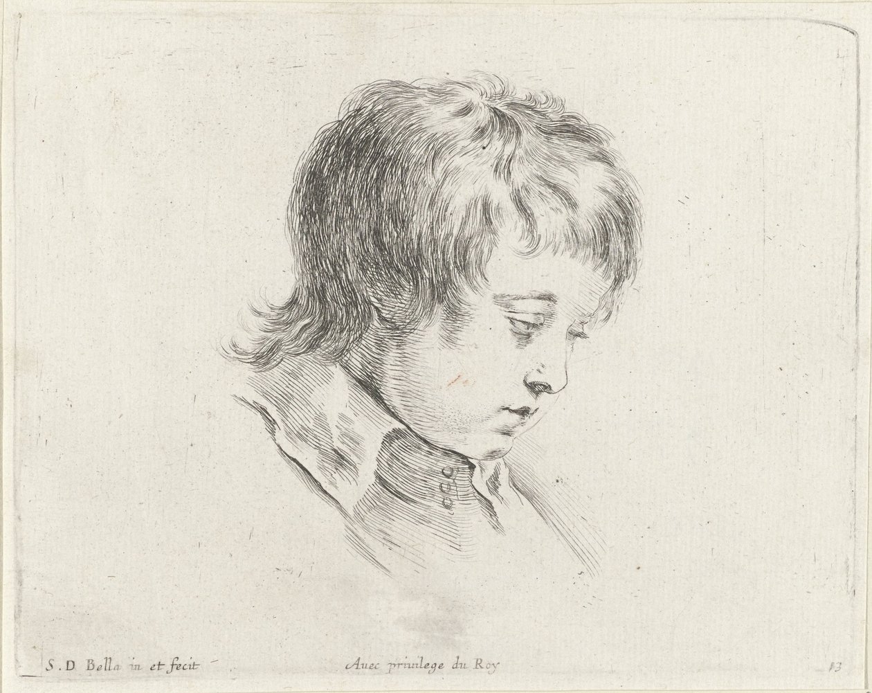 Egy fiatal férfi feje jobbra néz A rajz alapjai (sorozat címe) I principii del disegno (sorozat címe) alkotó: Stefano della Bella