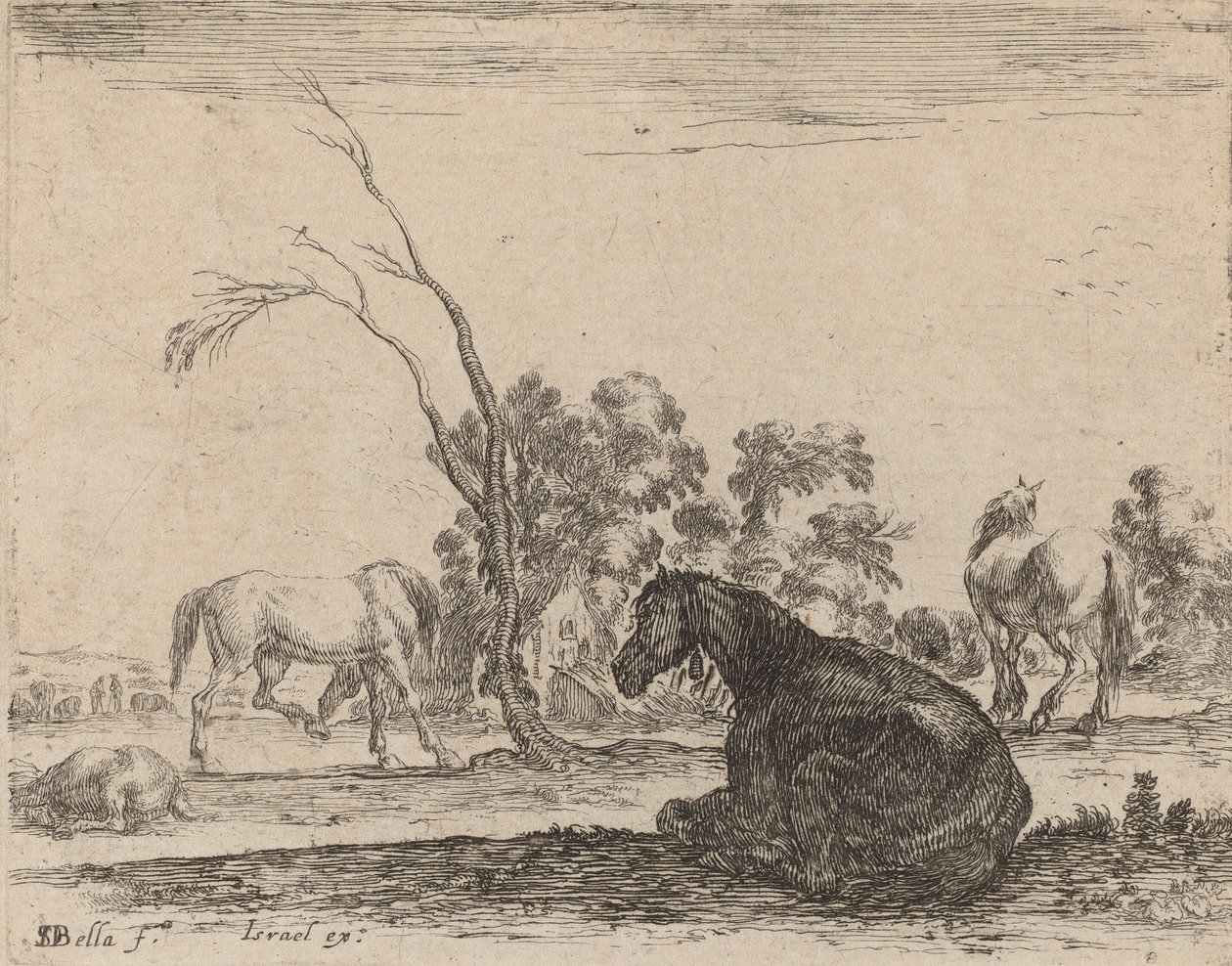 Lovak a legelőn, 1642. alkotó: Stefano della Bella