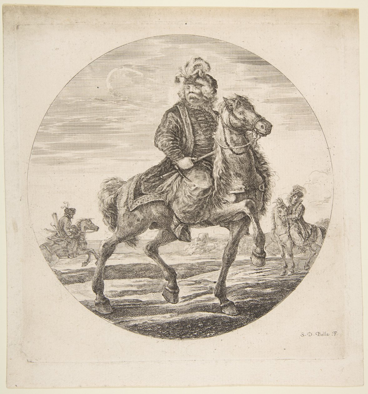 Magyar lovas lovaglás jobbra, háttérben más lovasok, cirkó..., kb. 1651. alkotó: Stefano della Bella