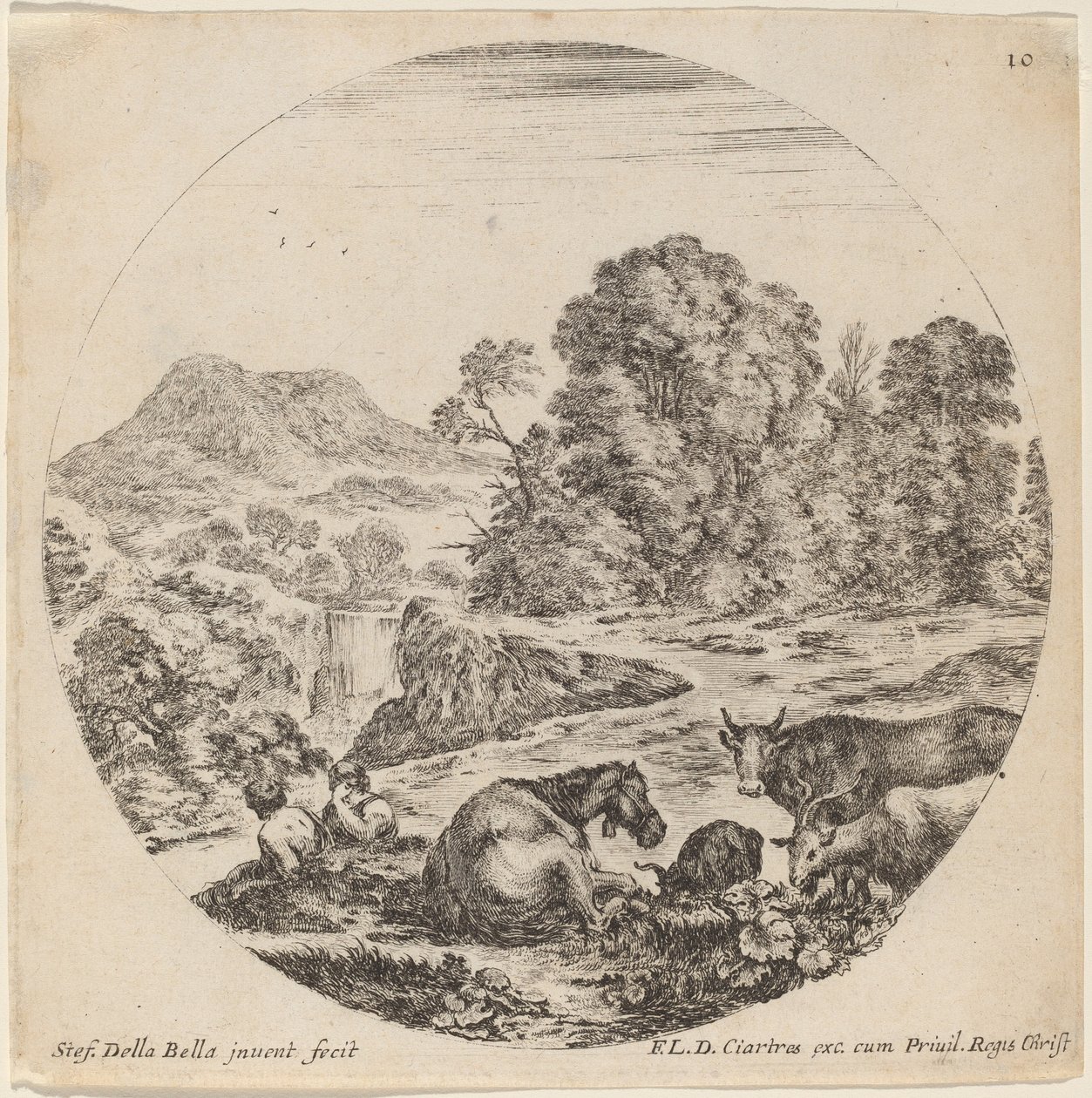 Táj állatokkal és két ülő pásztorral, 1646. alkotó: Stefano della Bella