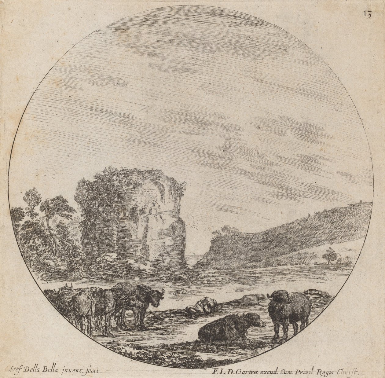Táj antik romokkal, 1646. alkotó: Stefano della Bella