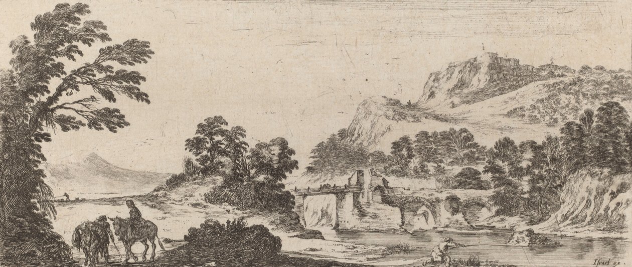 Táj híddal, 1641. alkotó: Stefano della Bella