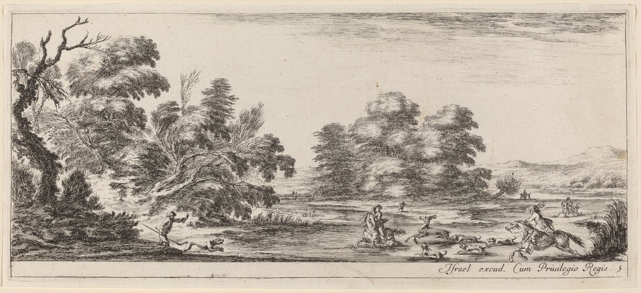 Táj szarvasvadászattal, 1647-ben vagy előtte. alkotó: Stefano della Bella