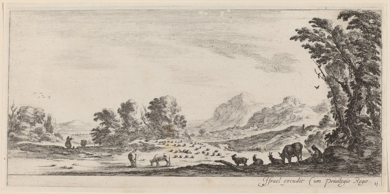 Táj pásztorral, aki őrzi nyáját, 1647-ben vagy az előtt. alkotó: Stefano della Bella