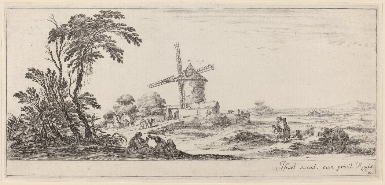 Táj szélmalommal, 1647-ben vagy előtte. alkotó: Stefano della Bella