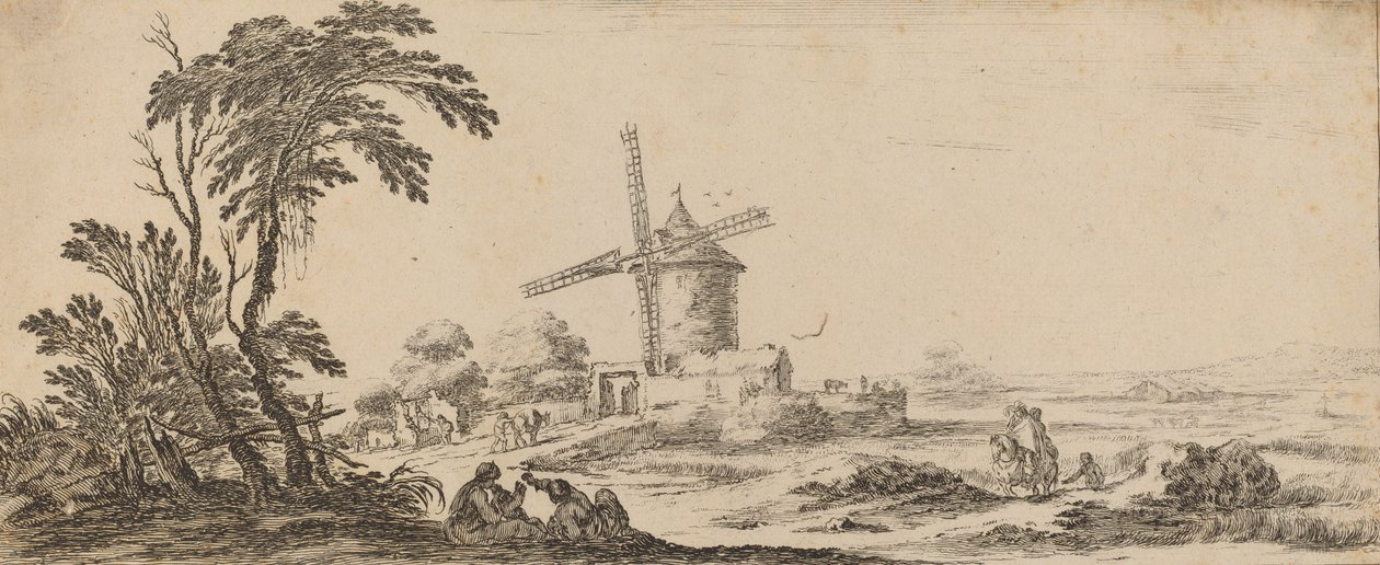 Táj szélmalommal, 1647-ben vagy előtte. alkotó: Stefano della Bella