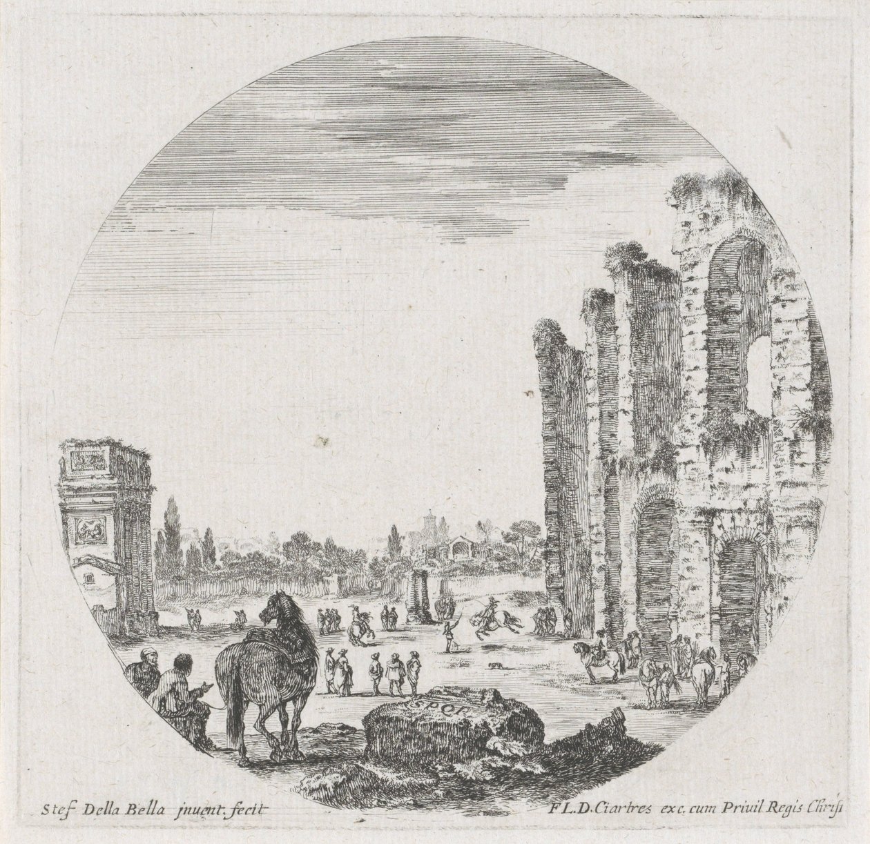 Táj a Colosseummal és a Konstantin diadalívével Tájak és romok Rómában (sorozat címe) Paysages et ruines de Rome (sorozat címe) alkotó: Stefano della Bella