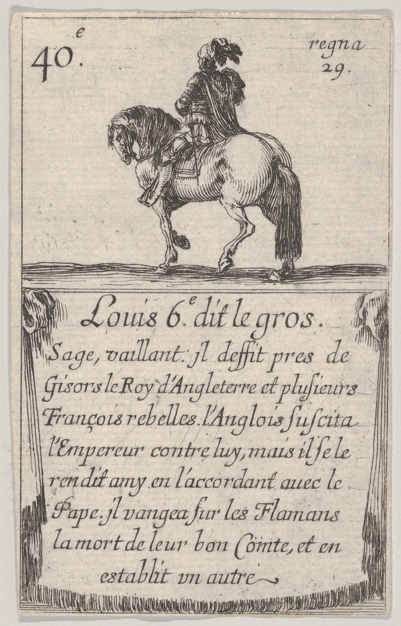 Louis 6.-e dit le gros Sage, vaillant..., a Game of the Kings of France Jeu des Ro..., 1644-ből. alkotó: Stefano della Bella