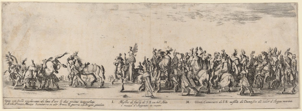Őexcellenciája istállómestere és húsz szolgája, 1633. alkotó: Stefano della Bella