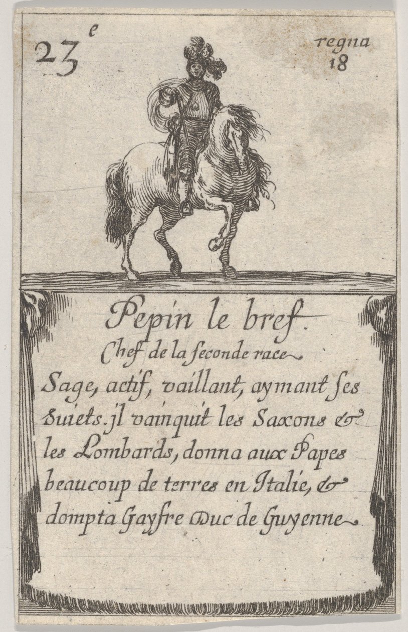 Pepin, a második futam rövid főnöke..., A francia királyok játéka Jeu des Ro..., 1644-ből. alkotó: Stefano della Bella