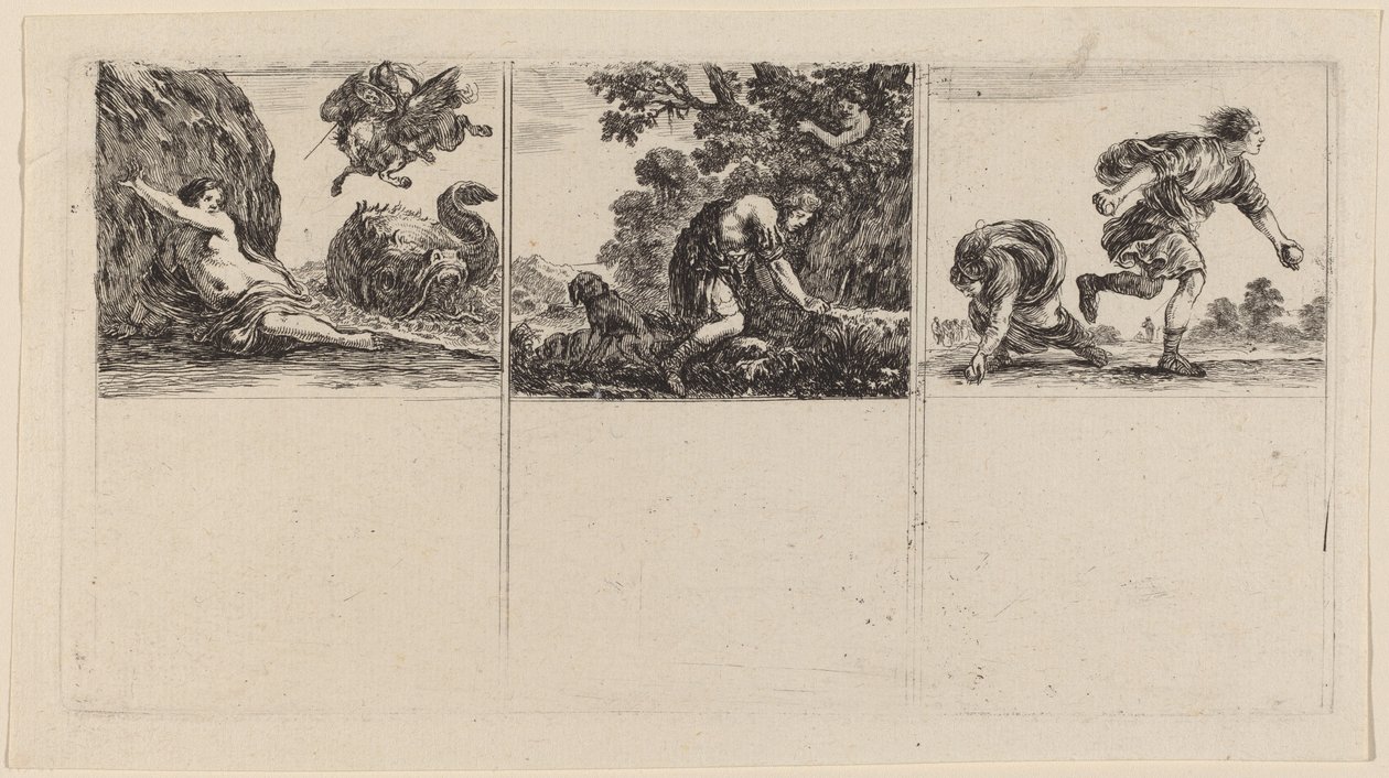 Perseus és Andromeda, Cephalus és Procris, Hippomene és Atalantus, 1644 alkotó: Stefano della Bella