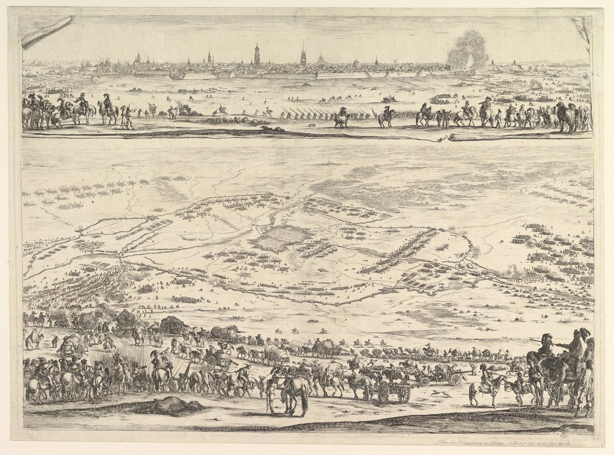 Arras ostromának képe és képe: a tábla alsó része helyrajzi képpel wit..., 1641. alkotó: Stefano della Bella