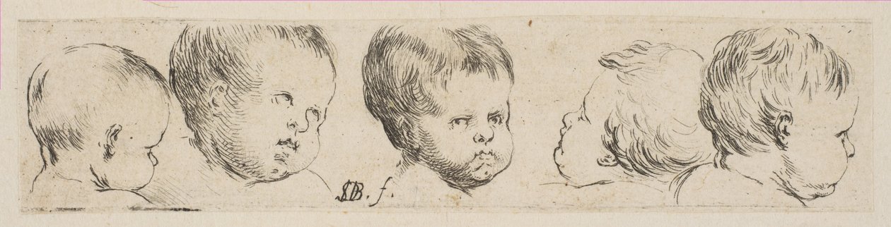 10. tábla: Öt gyermekfej, a „Különféle firkák és rézkarcok gyűjteményéből..., kb. 1646. alkotó: Stefano della Bella