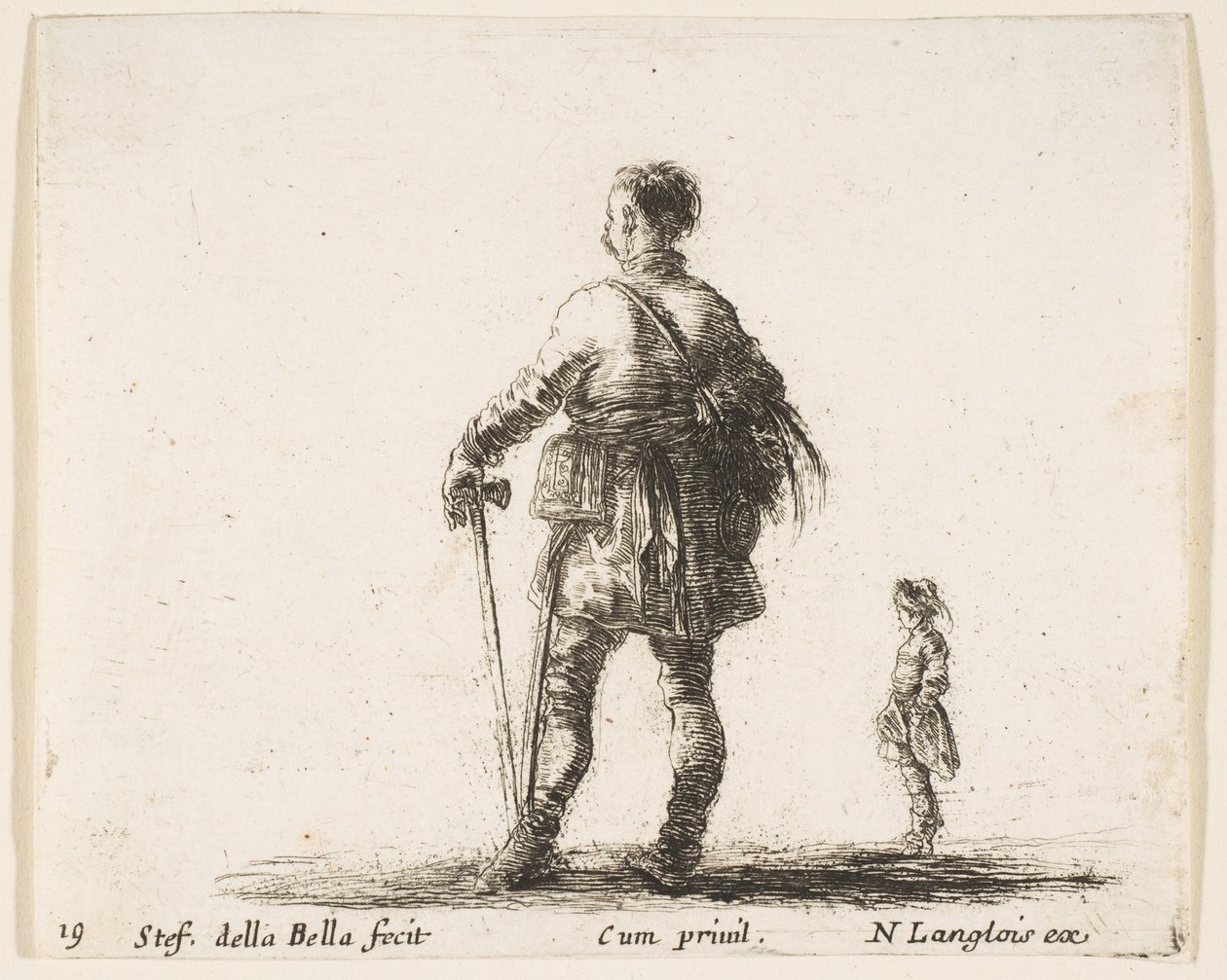19. tábla: udvari ruhás lengyel nemes, középen áll, hátulról nézve, egy..., kb. 1644-47. alkotó: Stefano della Bella