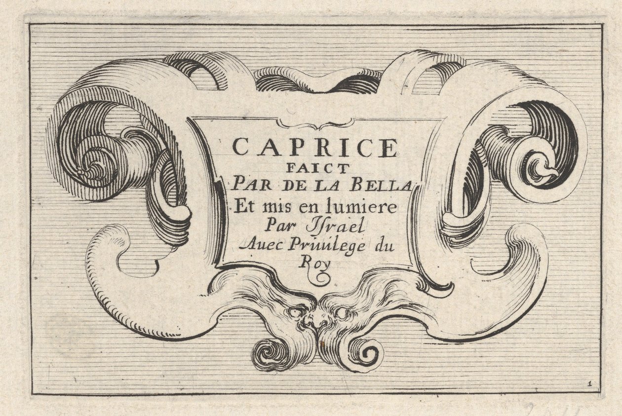 1. tábla: Kartusz sorozatcímmel, a „Caprice faict par de la Bella”-ból, kb. 1642. alkotó: Stefano della Bella
