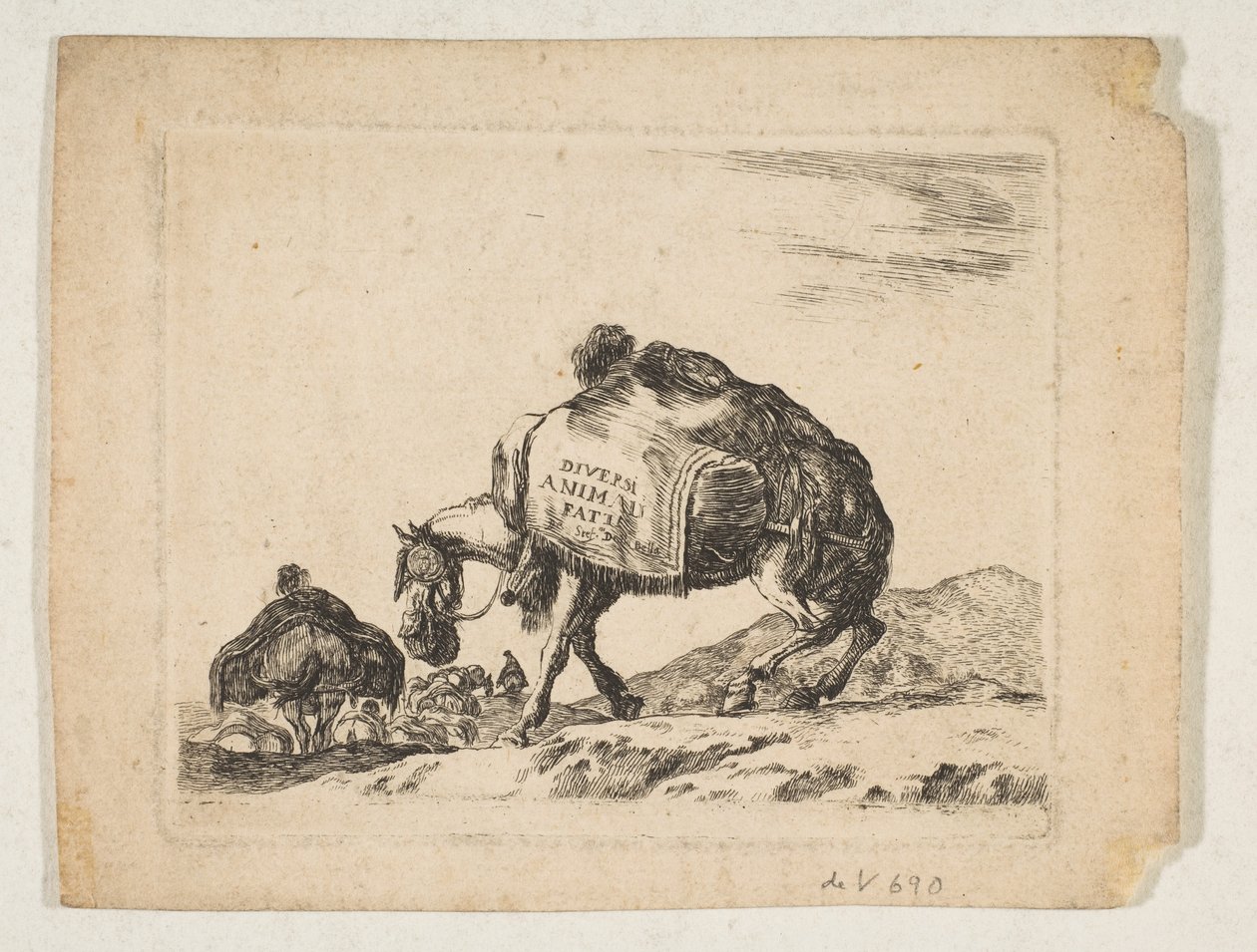 1. tábla: egy teherhordó ló, a „Különféle állatok” fajtából Diversi animali, kb. 1641. alkotó: Stefano della Bella