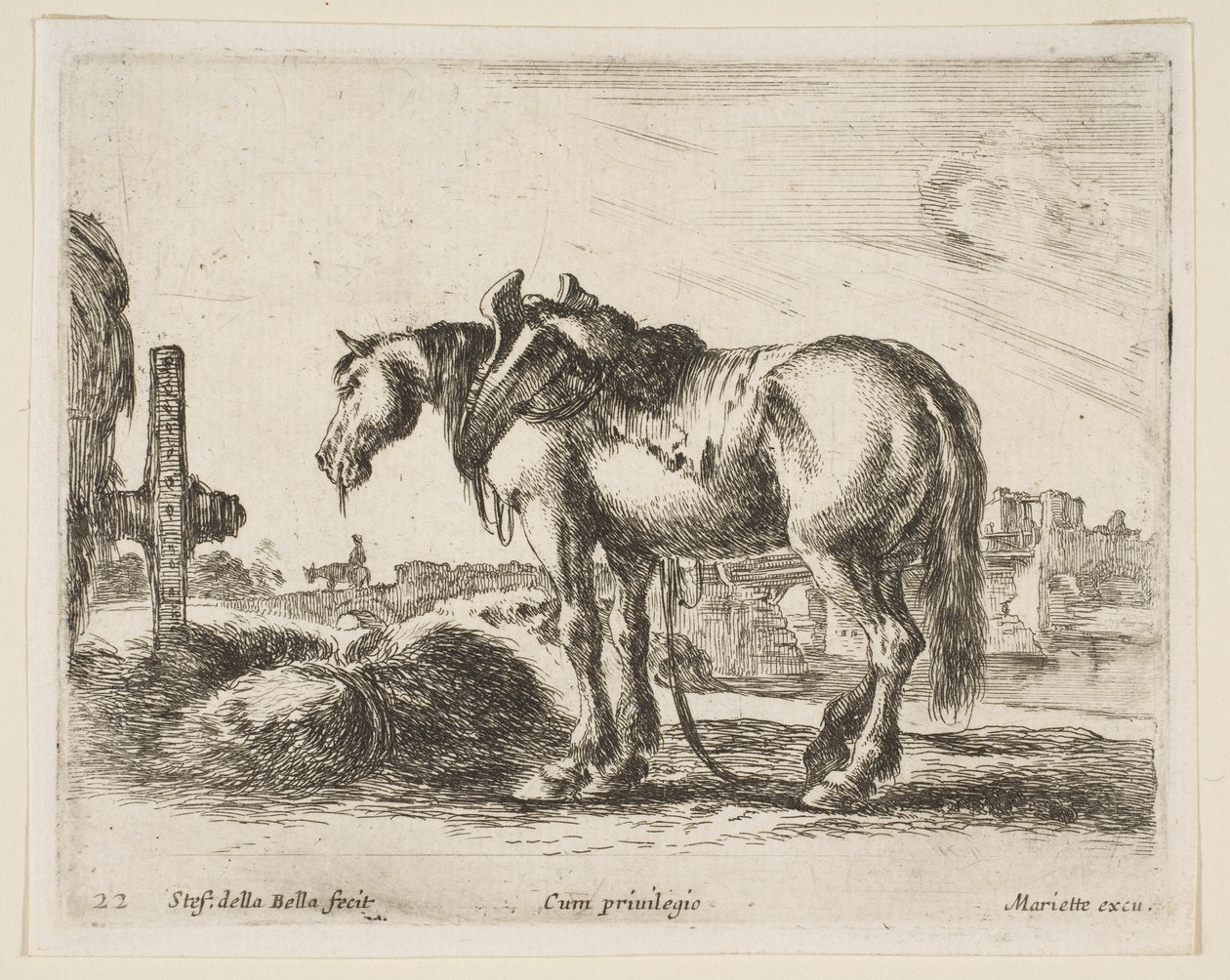 22. tábla: szekér ló, különböző állatokból Diversi animali, kb. 1641. alkotó: Stefano della Bella