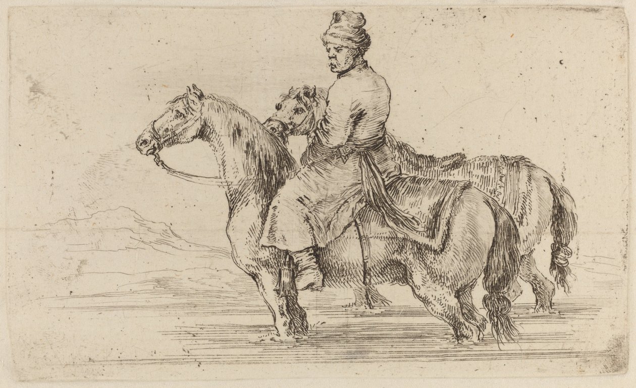 Lengyel kísérő két lóval alkotó: Stefano della Bella