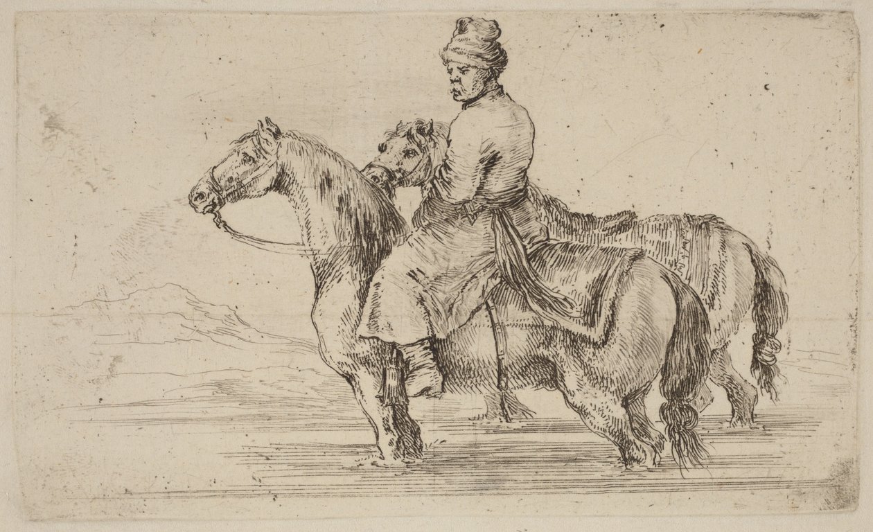 Lengyel kísérő két lóval alkotó: Stefano della Bella