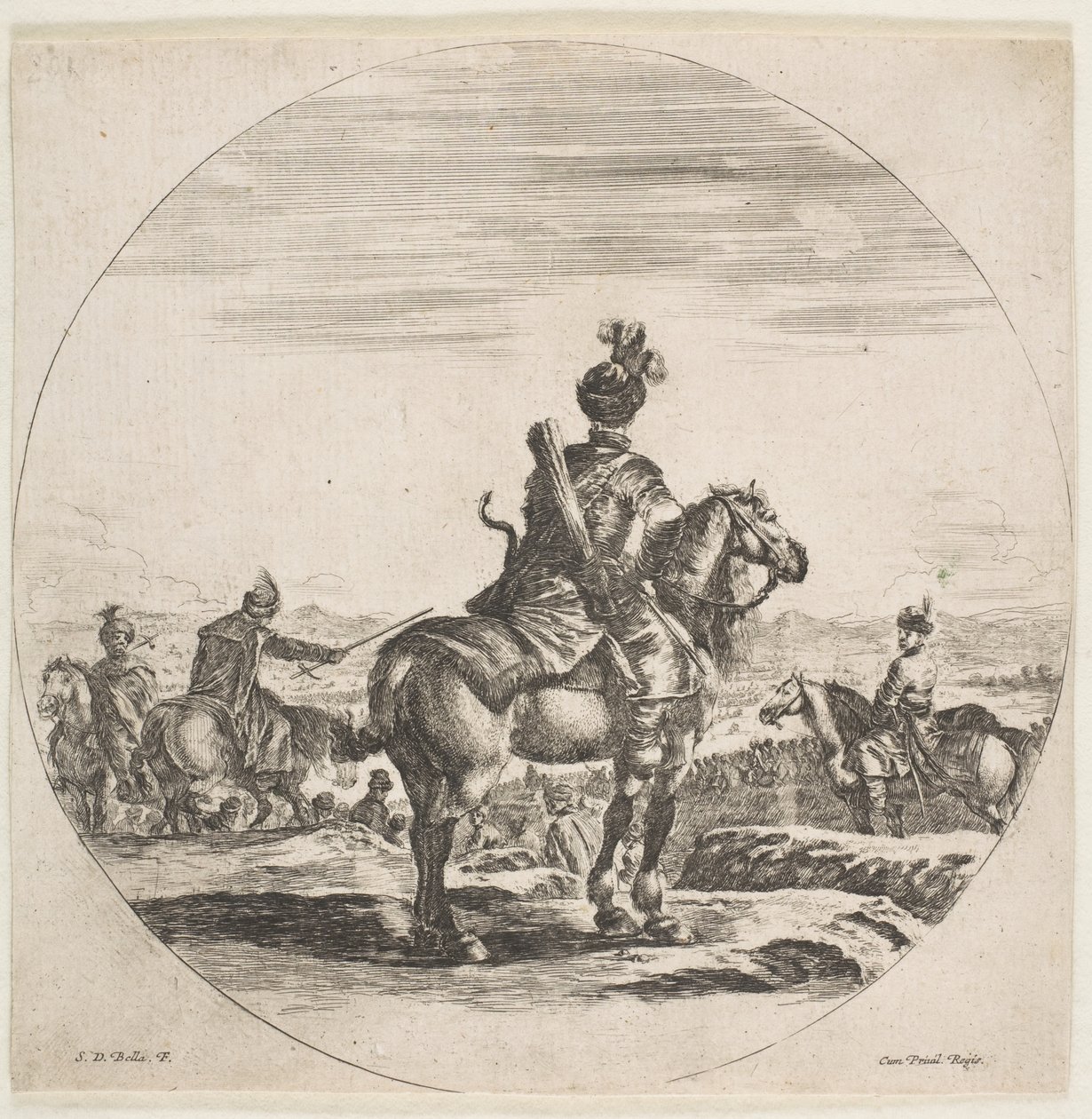 Lengyel lovas íjjal és nyíllal, hátulról nézve lovával jobbra, egy ..., kb. 1651. alkotó: Stefano della Bella