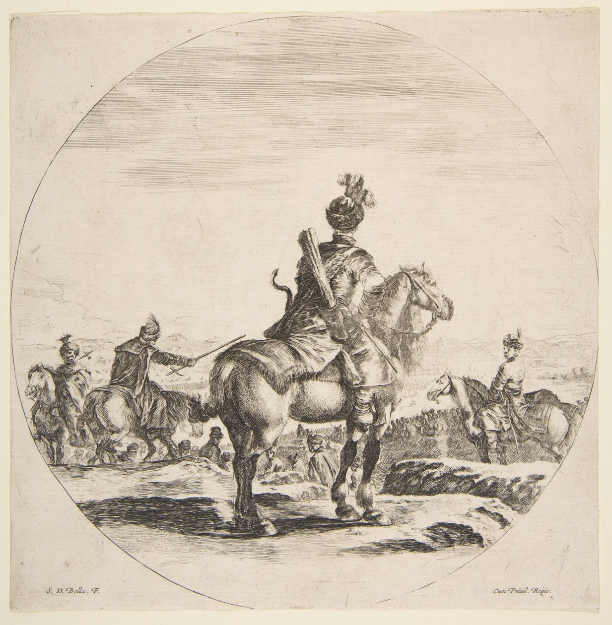 Lengyel lovas íjjal és nyíllal, hátulról nézve lovával jobbra, egy ..., kb. 1651. alkotó: Stefano della Bella
