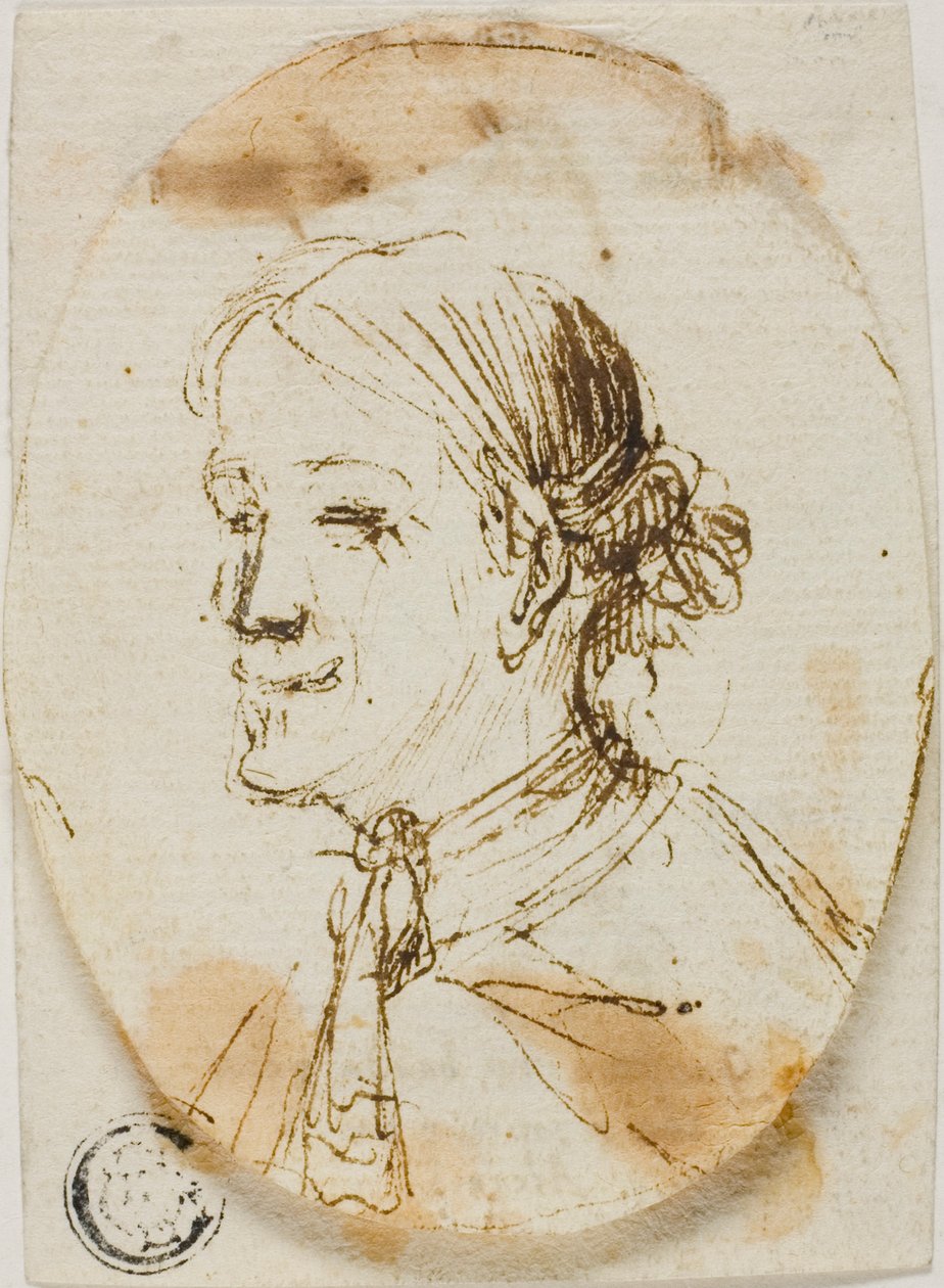 Portré mellszobor, férfi, nyakkendőt visel (recto); nyerget ábrázoló vázlat (verso) alkotó: Stefano della Bella