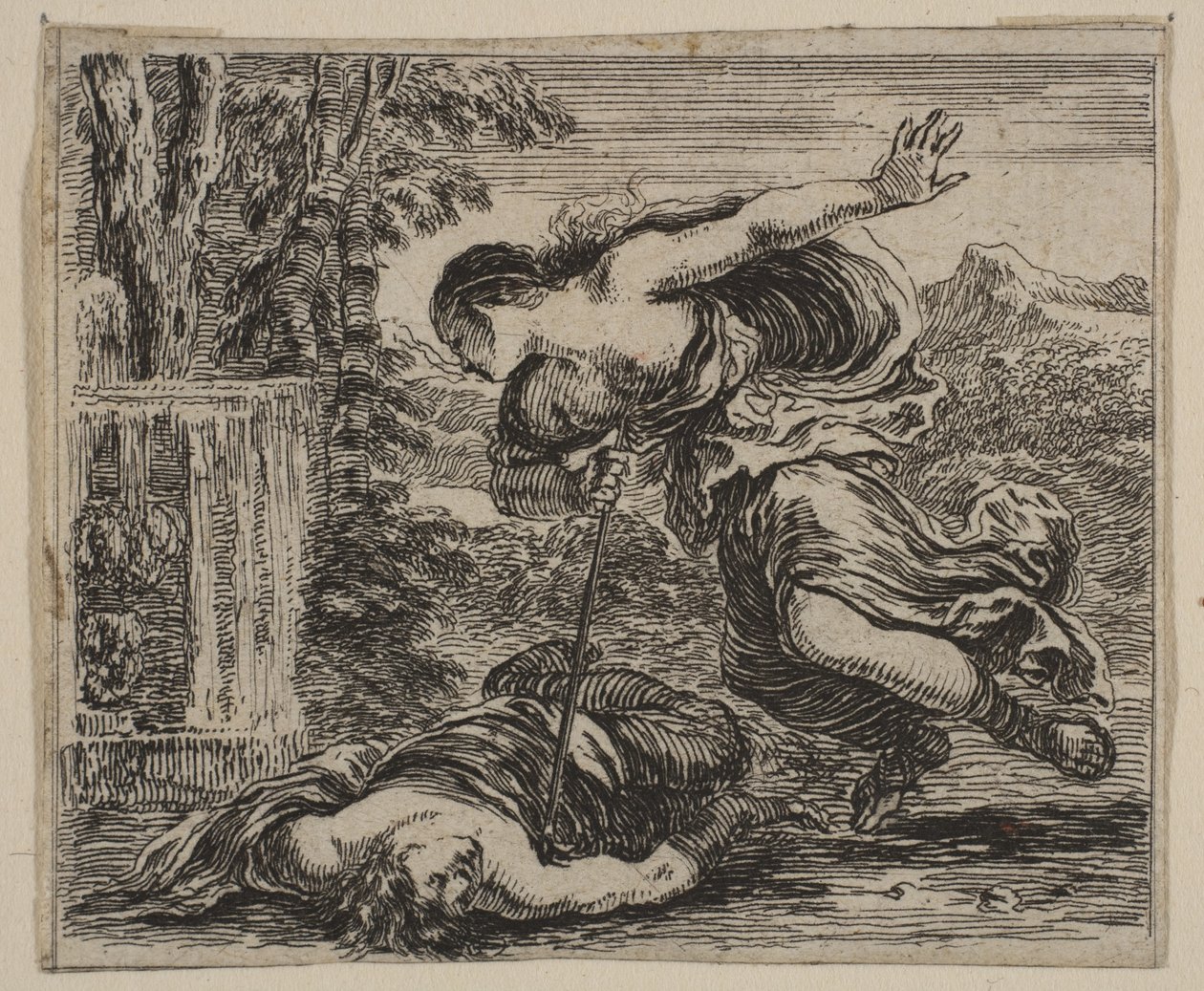 Pyramus és Thisbe, a Game of Mythology Jeu de la Mythologie-ból, 1644. alkotó: Stefano della Bella