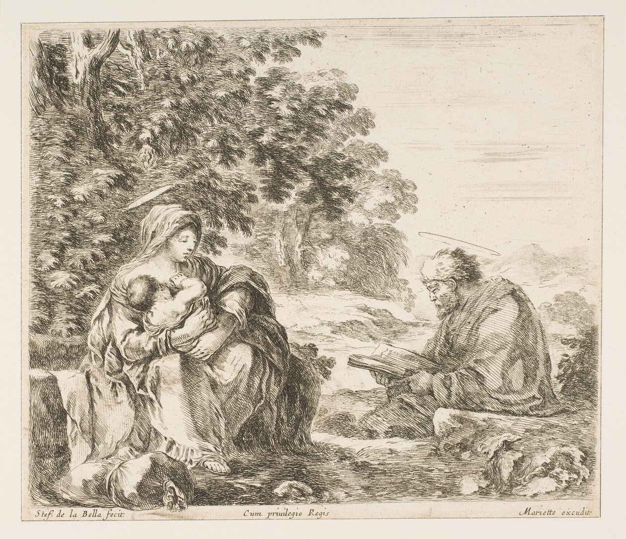 Pihenjen az egyiptomi repülésen, kb. 1649. alkotó: Stefano della Bella