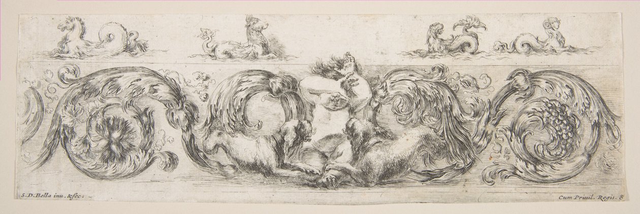 Rinceaux kutyáktól megrémült gyermekkel, 8. tábla innen: „Dekoratív frízek és lombok”..., kb. 1648. alkotó: Stefano della Bella