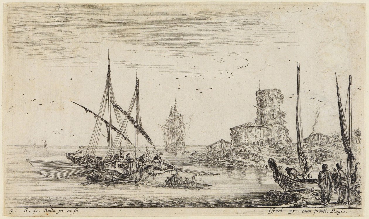 Tengeri tájképek (Paysages maritimes): Tengeri tájkép egy régi toronnyal alkotó: Stefano della Bella