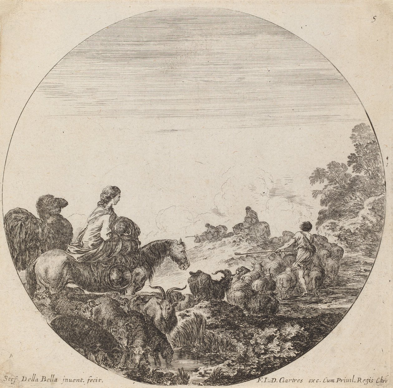 Pásztorok és nyáj nővel és tevével, 1646. alkotó: Stefano della Bella