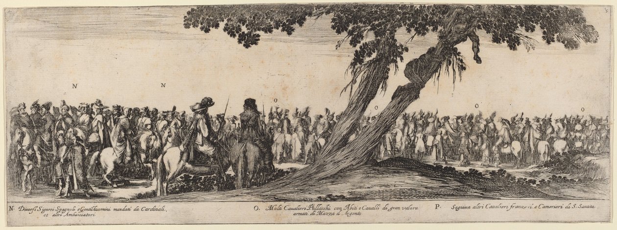 Spanyol urak, lengyel és francia lovasok, 1633. alkotó: Stefano della Bella