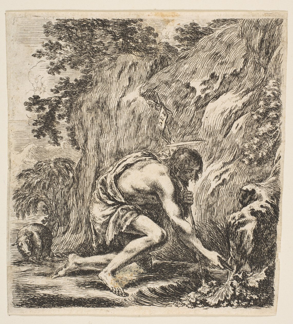 Keresztelő Szent János vizet merít egy forrásból, kb. 1649. alkotó: Stefano della Bella