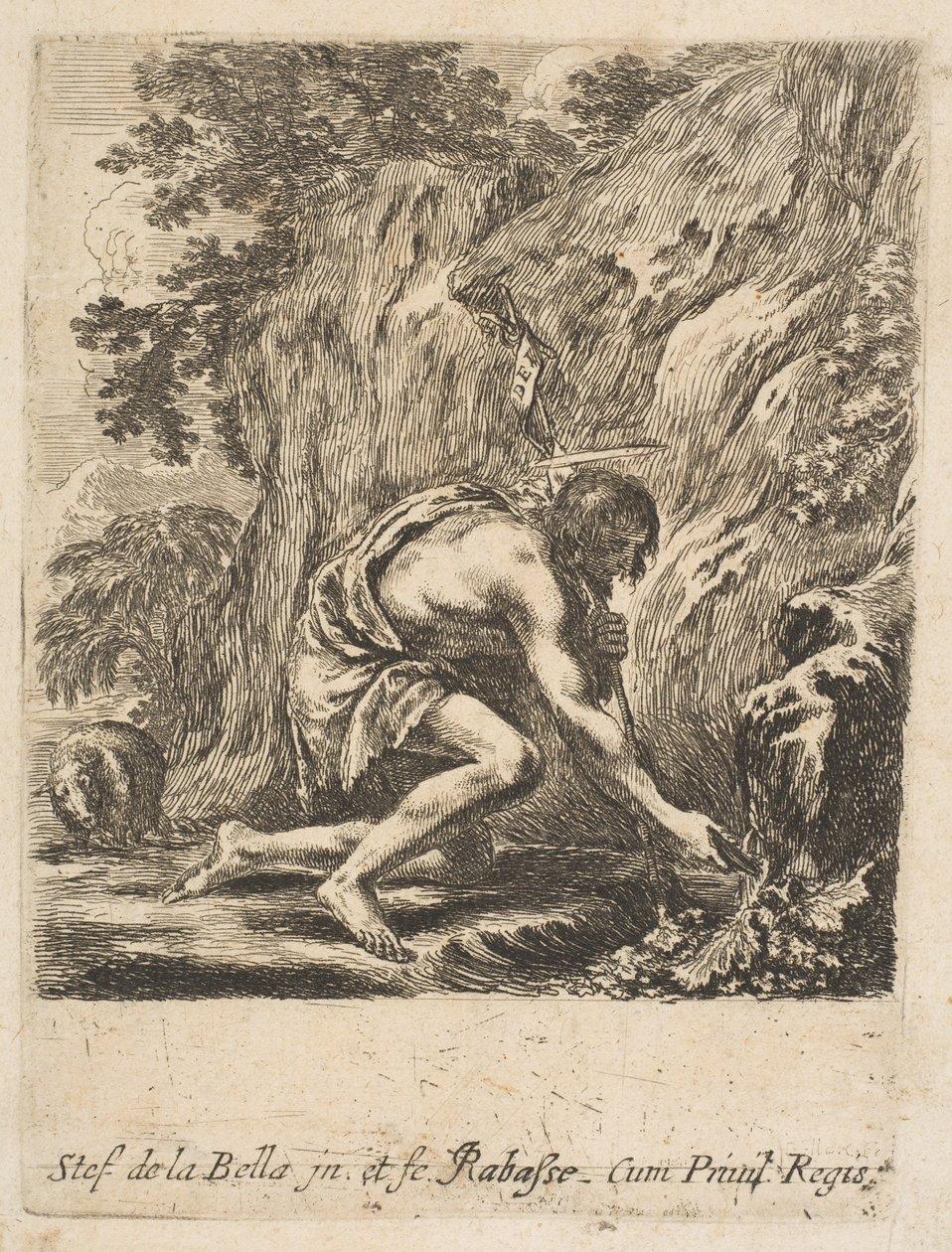 Keresztelő Szent János vizet merít egy forrásból, kb. 1649. alkotó: Stefano della Bella