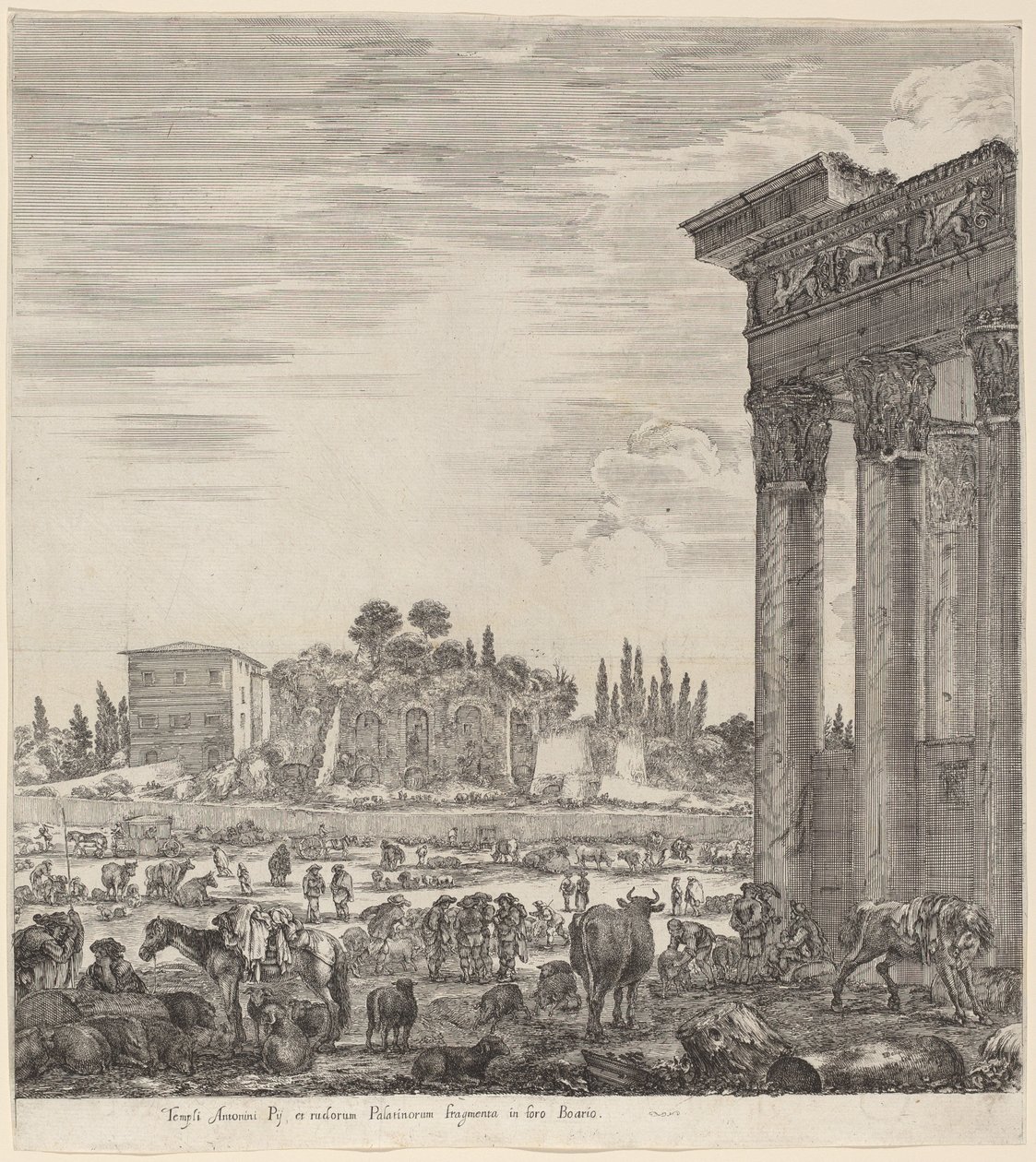 Antoninus temploma és a Campo Vaccino, 1656. alkotó: Stefano della Bella